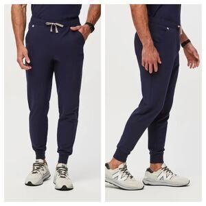 FIGS Mens Tansen Navy Scrub Jogger Pants Tan Drawstring Medium - PO 2108